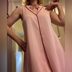 Vintage Philmaid Shift Gown Size Medium, Pink Embroidered